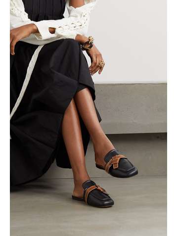 LOEWE Gate zweifarbige Slippers aus Leder mit Ziernähten