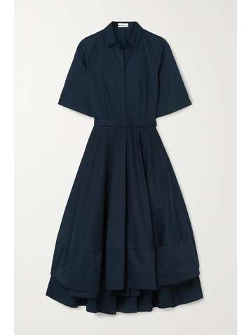 CO Belted asymmetric pleated cotton-poplin midi shirt dress