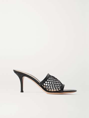GIANVITO ROSSI 70 leather-trimmed fishnet mules