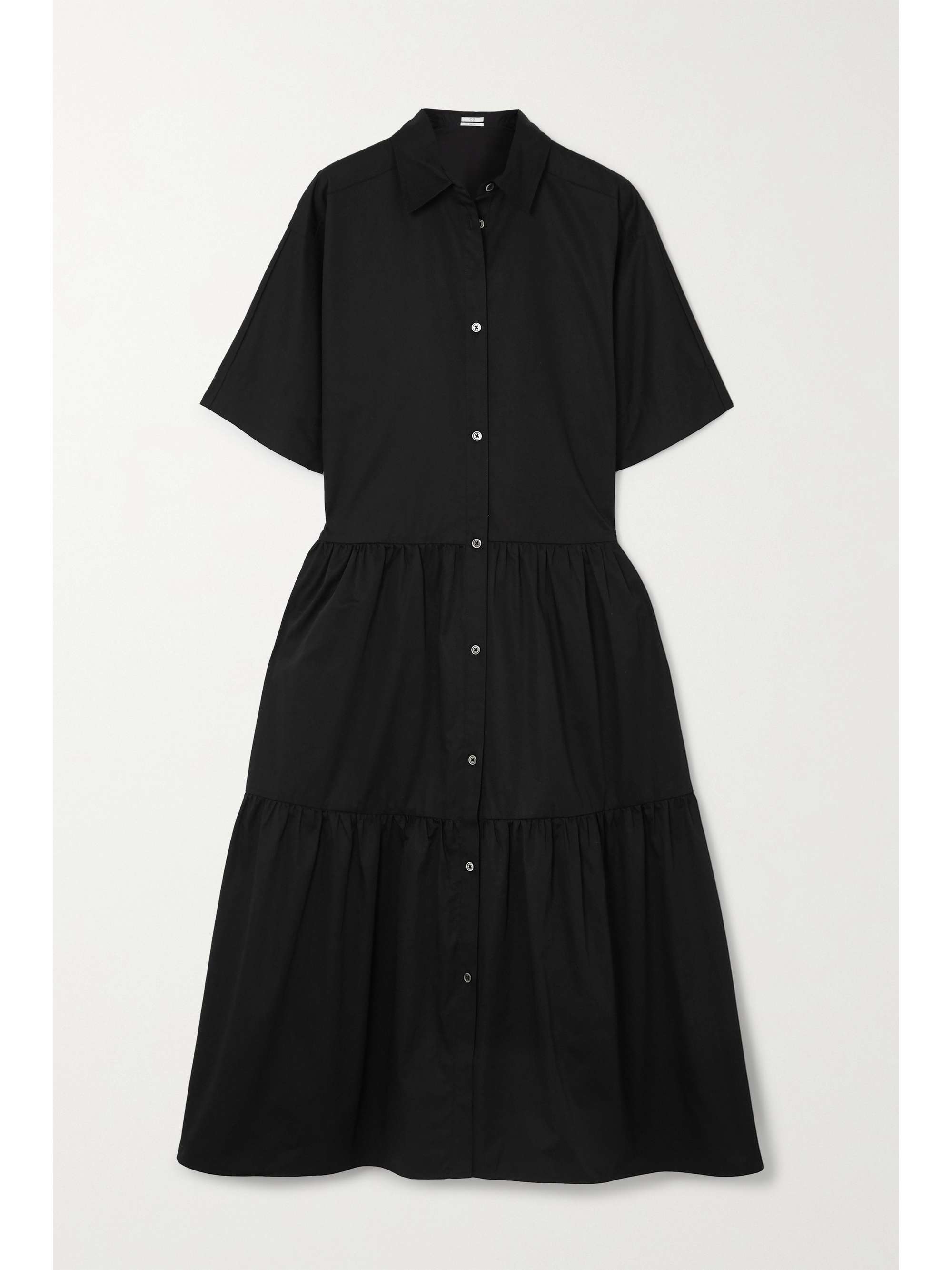 Black Tiered cotton-poplin midi shirt 