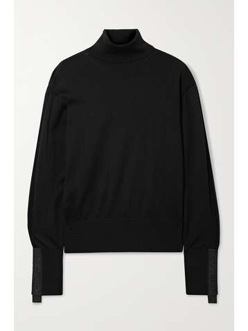 BURBERRY Oversized embroidered canvas-trimmed merino wool and silk-blend turtleneck sweater