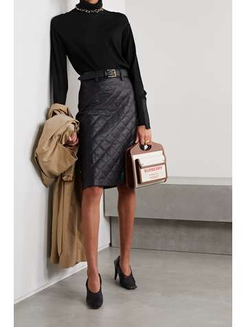 BURBERRY Oversized embroidered canvas-trimmed merino wool and silk-blend turtleneck sweater