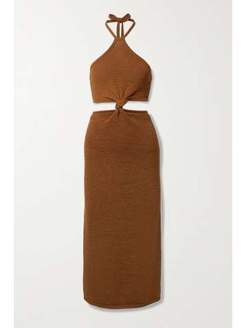 CULT GAIA Cameron twist-front cutout cotton-blend halterneck midi dress