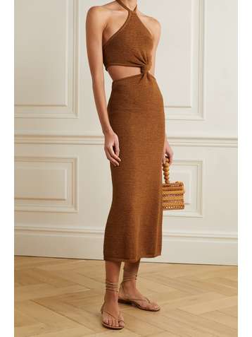CULT GAIA Cameron twist-front cutout cotton-blend halterneck midi dress