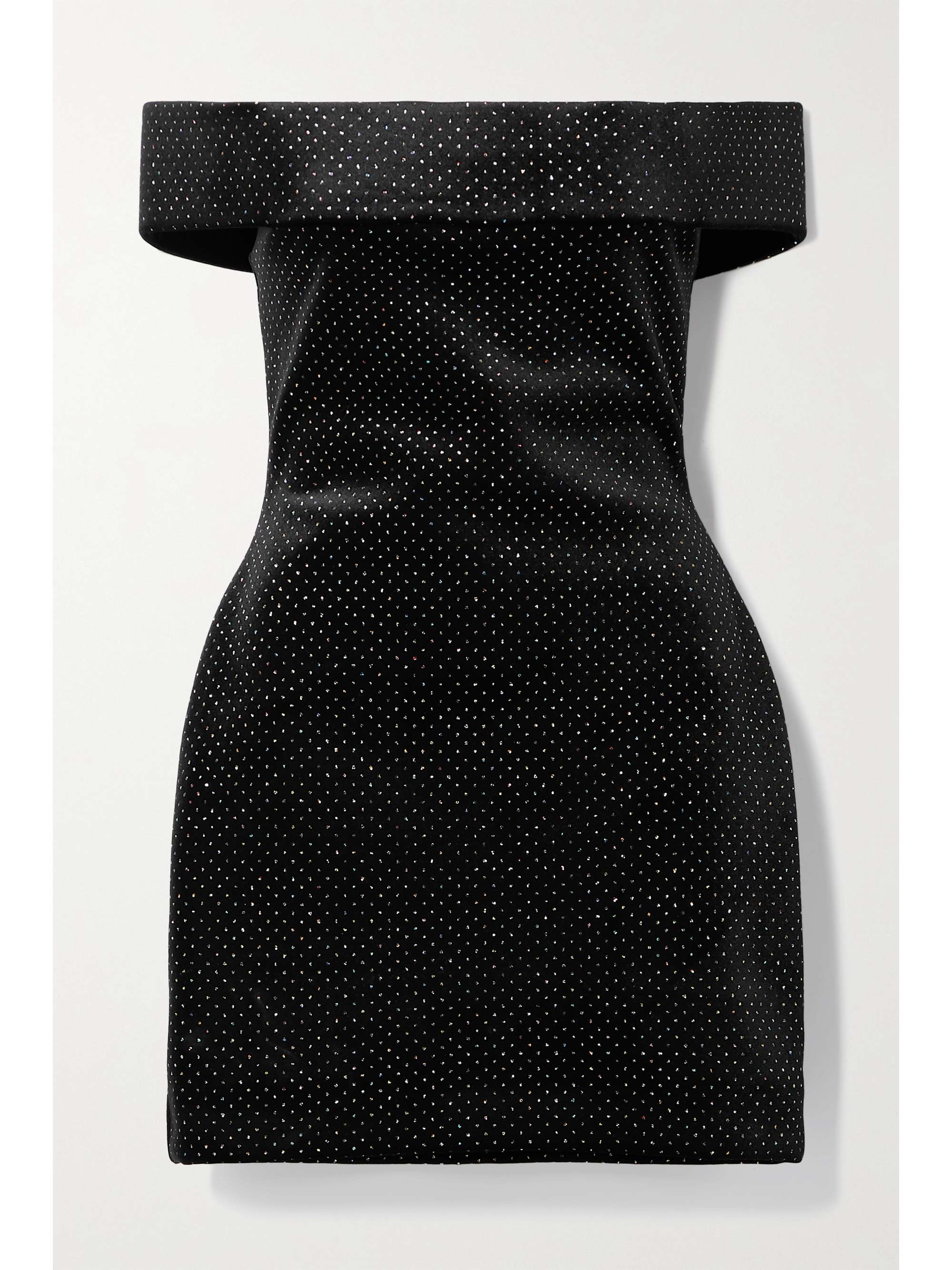 shoulder glittered velvet mini dress 