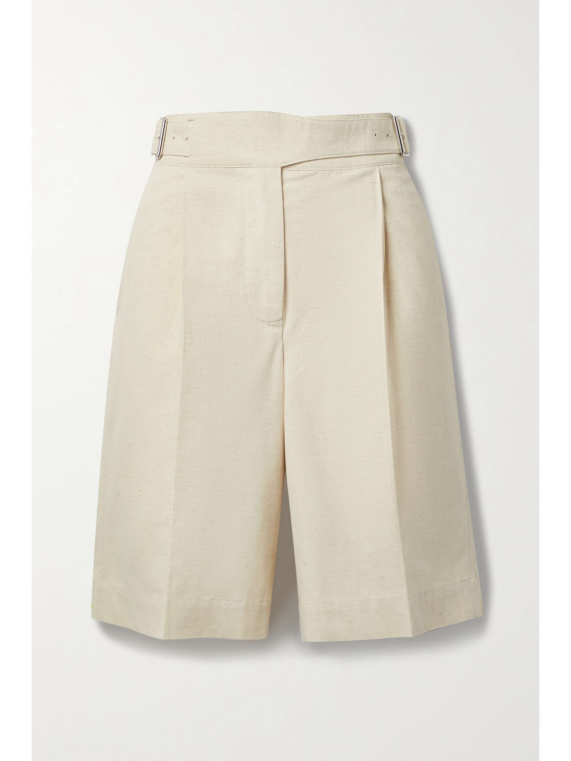 Cream Pleated cotton and linen-blend 