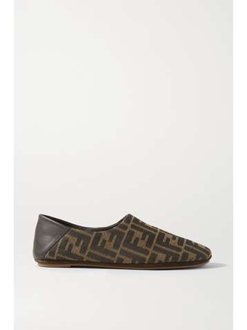 FENDI Leather-trimmed canvas collapsible-heel slippers