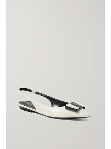 SAINT LAURENT Anais bow-embellished leather slingback point-toe flats