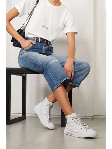 SAINT LAURENT Malibu distressed leather high-top sneakers