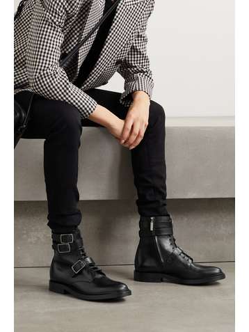 SAINT LAURENT Army buckled leather ankle boots