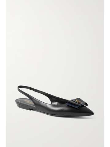 SAINT LAURENT Anais bow-embellished leather slingback point-toe flats