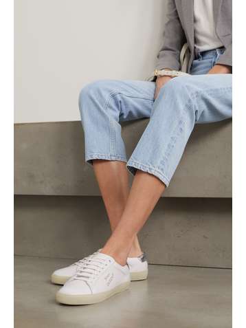 SAINT LAURENT Court Classic metallic logo-embroidered leather sneakers