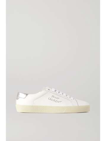 SAINT LAURENT Court Classic metallic logo-embroidered leather sneakers