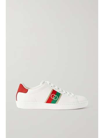 GUCCI Ace webbing-trimmed leather sneakers