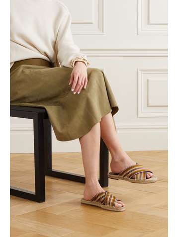 LORO PIANA Suitcase striped canvas espadrille slides