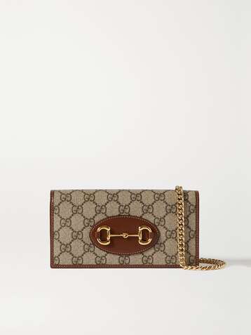 GUCCI Horsebit 1955 textured leather-trimmed printed coated-canvas shoulder bag