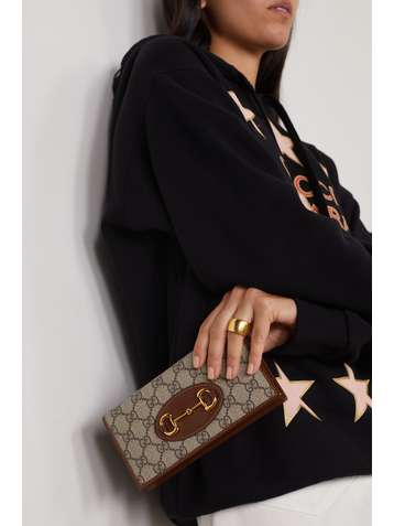 GUCCI Horsebit 1955 textured leather-trimmed printed coated-canvas shoulder bag