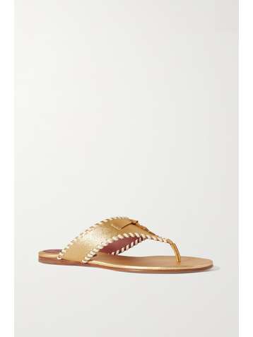 LORO PIANA Jovis whipstitched metallic leather flip flops
