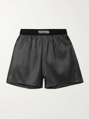 TOM FORD Velvet-trimmed silk-blend satin shorts