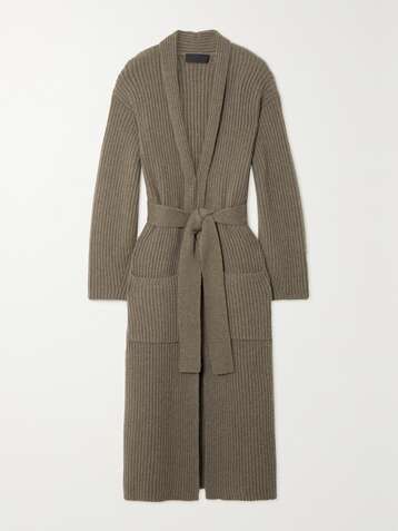 NILI LOTAN Claudine belted ribbed cashmere cardigan