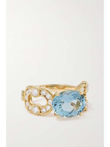 VILTIER Magnetic Enchainée 18-karat gold, aquamarine and diamond ring