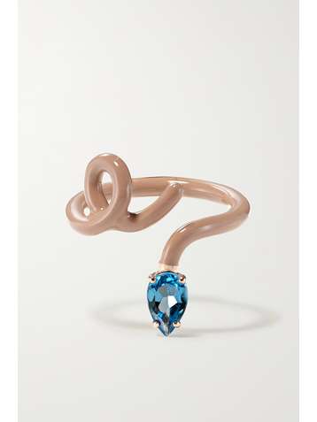 BEA BONGIASCA Baby Vine Tendril rose gold, enamel and topaz ring