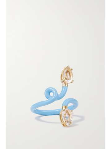BEA BONGIASCA Vine Tendril 9-karat gold, enamel and rock crystal ring
