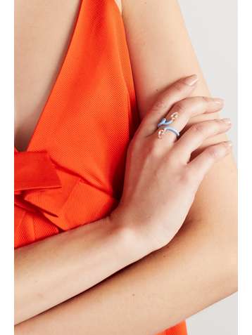 BEA BONGIASCA Vine Tendril 9-karat gold, enamel and rock crystal ring