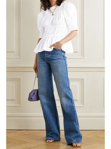 LES RÊVERIES Ruched cotton-poplin blouse