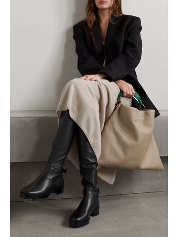 ALEXANDRE BIRMAN Clarita Motorcycle bow-embellished stretch-leather knee boots