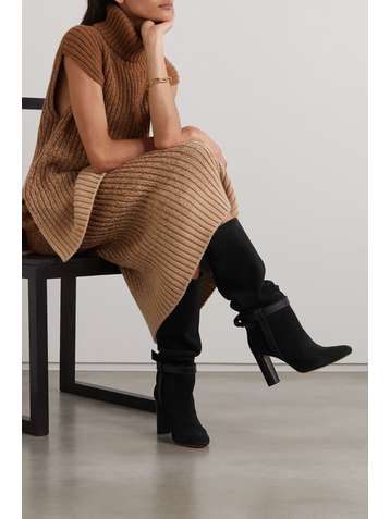 ALEXANDRE BIRMAN Saddlery Clarita kniehohe Stiefel aus Veloursleder mit Lederbesätzen