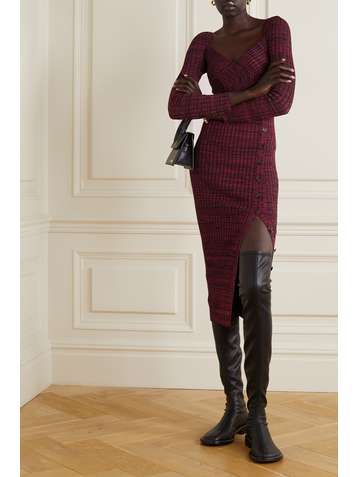 SELF-PORTRAIT Space-dyed ribbed-knit midi dress