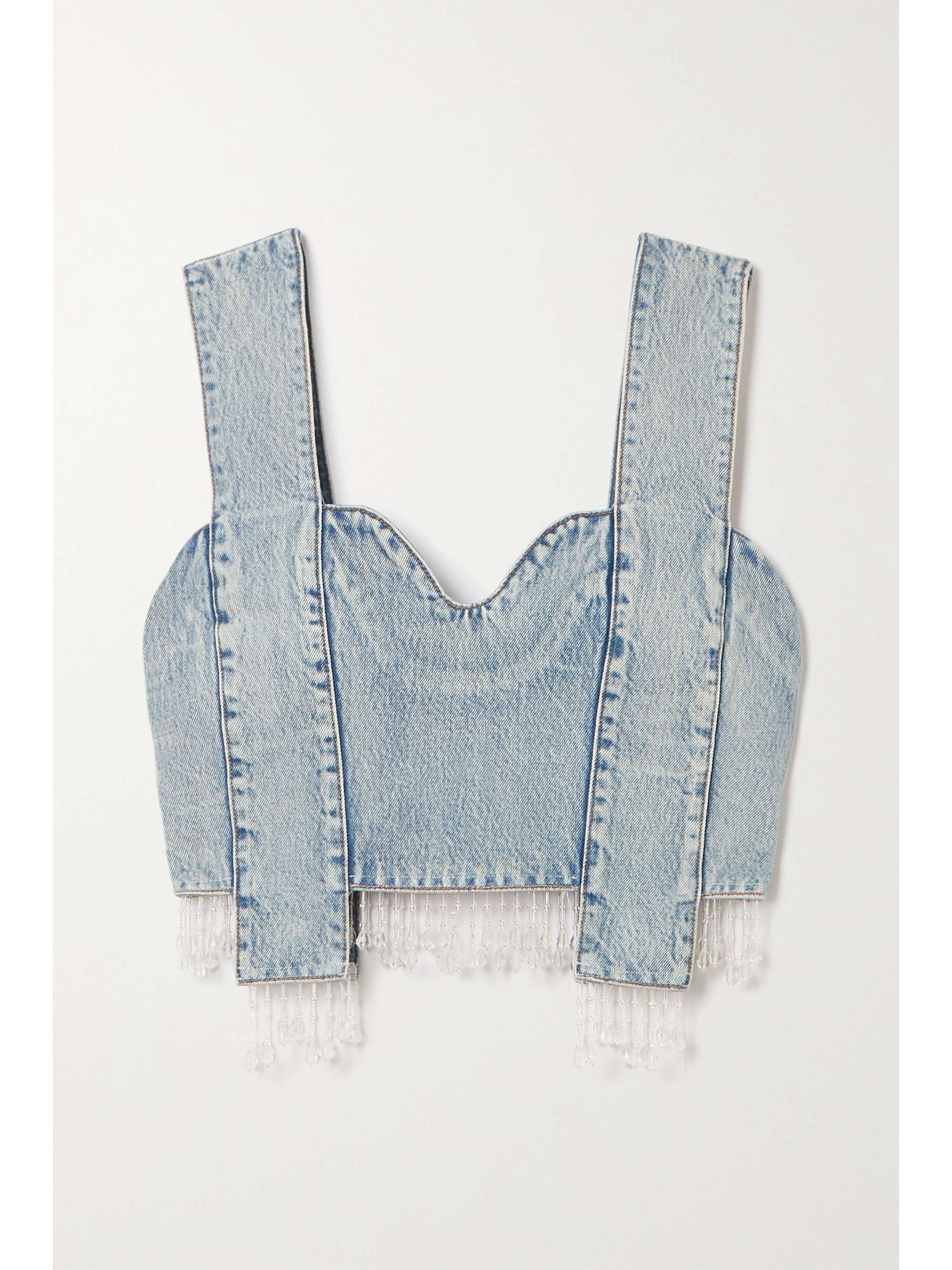 Light denim Cropped bead-embellished 