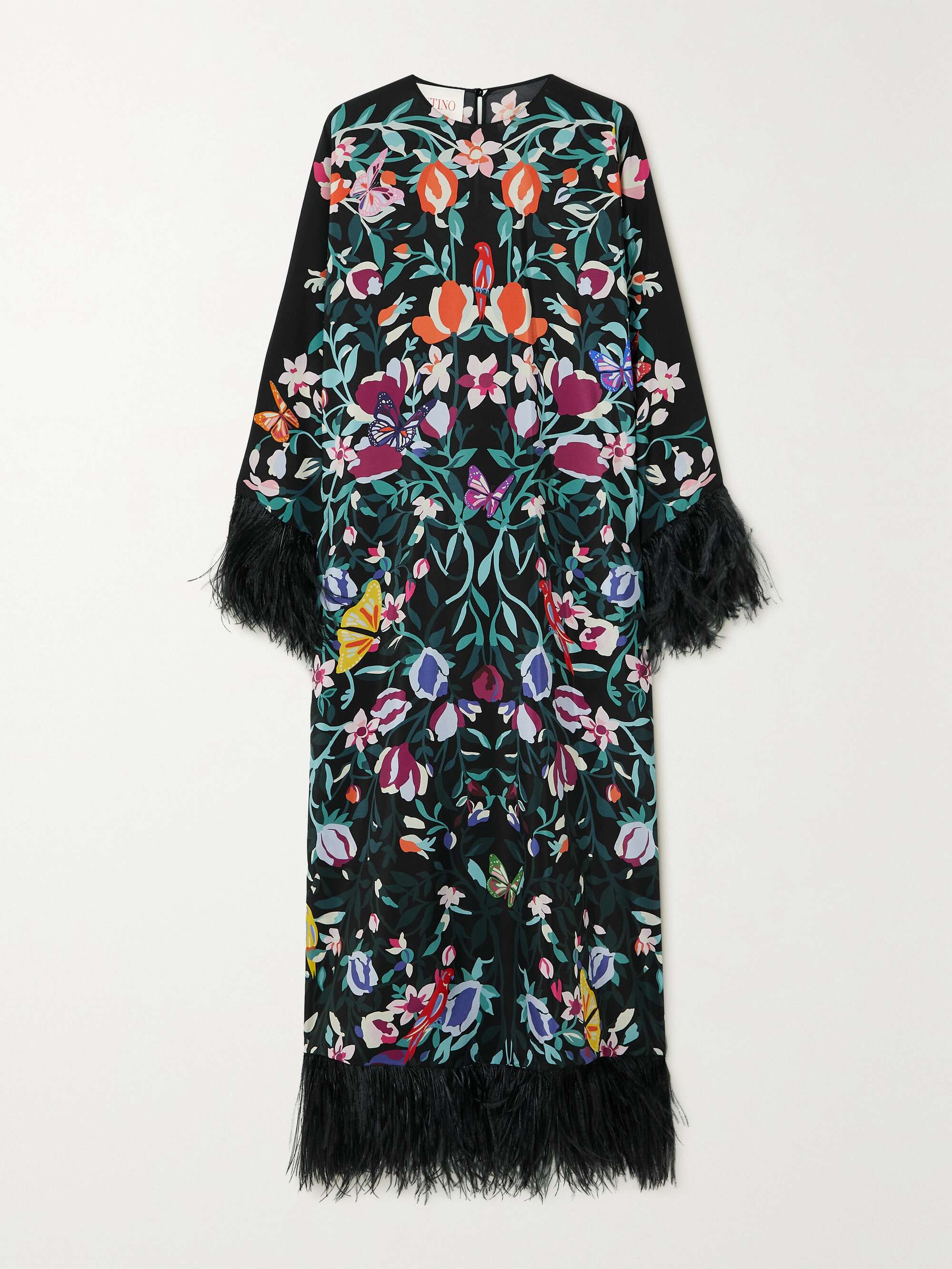 konkurrerende Misforståelse server VALENTINO GARAVANI Feather-trimmed printed silk-georgette maxi dress |  NET-A-PORTER