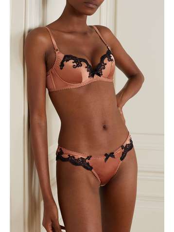 AGENT PROVOCATEUR Molly Bügel-BH aus Stretch-Seidensatin mit Besätzen aus Leavers-Spitze