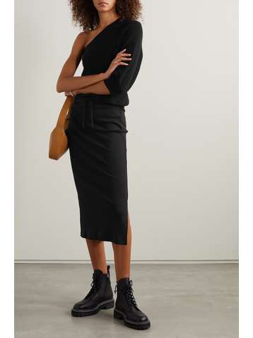 SKIN Pascale one-sleeve brushed-cashmere top