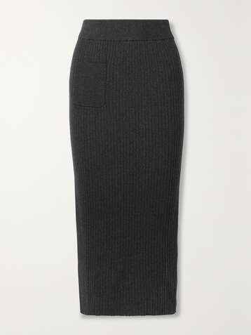 SKIN Morgan ribbed cotton-blend midi skirt