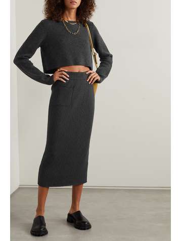SKIN Morgan ribbed cotton-blend midi skirt