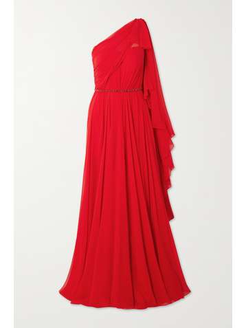 JENNY PACKHAM + James Bond crystal-embellished one-shoulder draped silk-chiffon gown