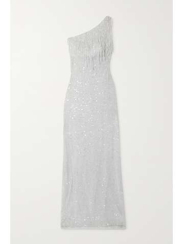 JENNY PACKHAM + James Bond fringed one-shoulder embellished tulle gown