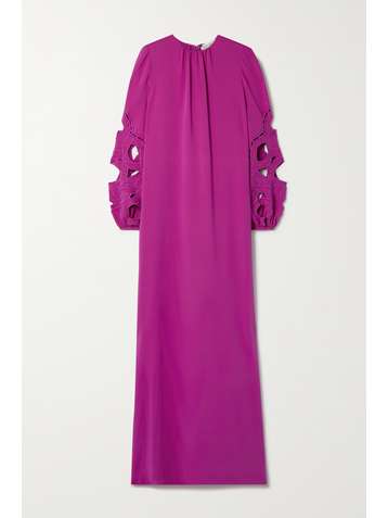 OSCAR DE LA RENTA Broderie anglaise stretch-silk kaftan