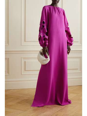 OSCAR DE LA RENTA Broderie anglaise stretch-silk kaftan