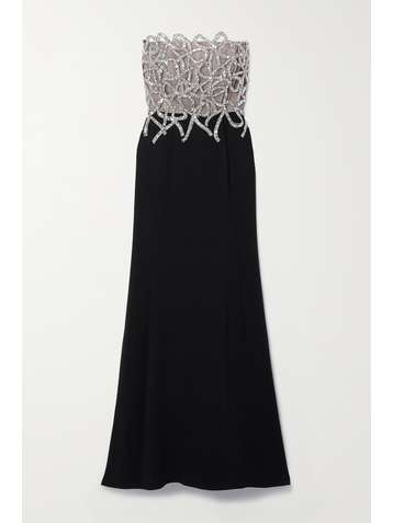 OSCAR DE LA RENTA Strapless embellished tulle and silk-blend crepe gown