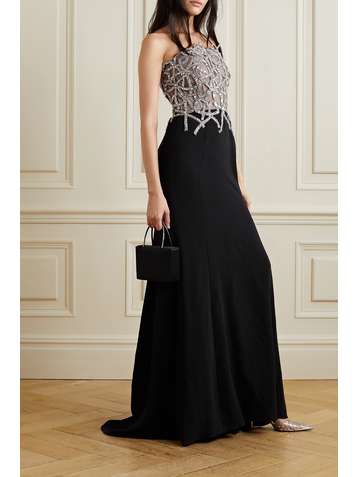 OSCAR DE LA RENTA Strapless embellished tulle and silk-blend crepe gown