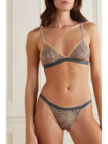 LOVE STORIES Wild Rose Höschen aus Spitze und recyceltem Stretch-Jersey mit Zebraprint