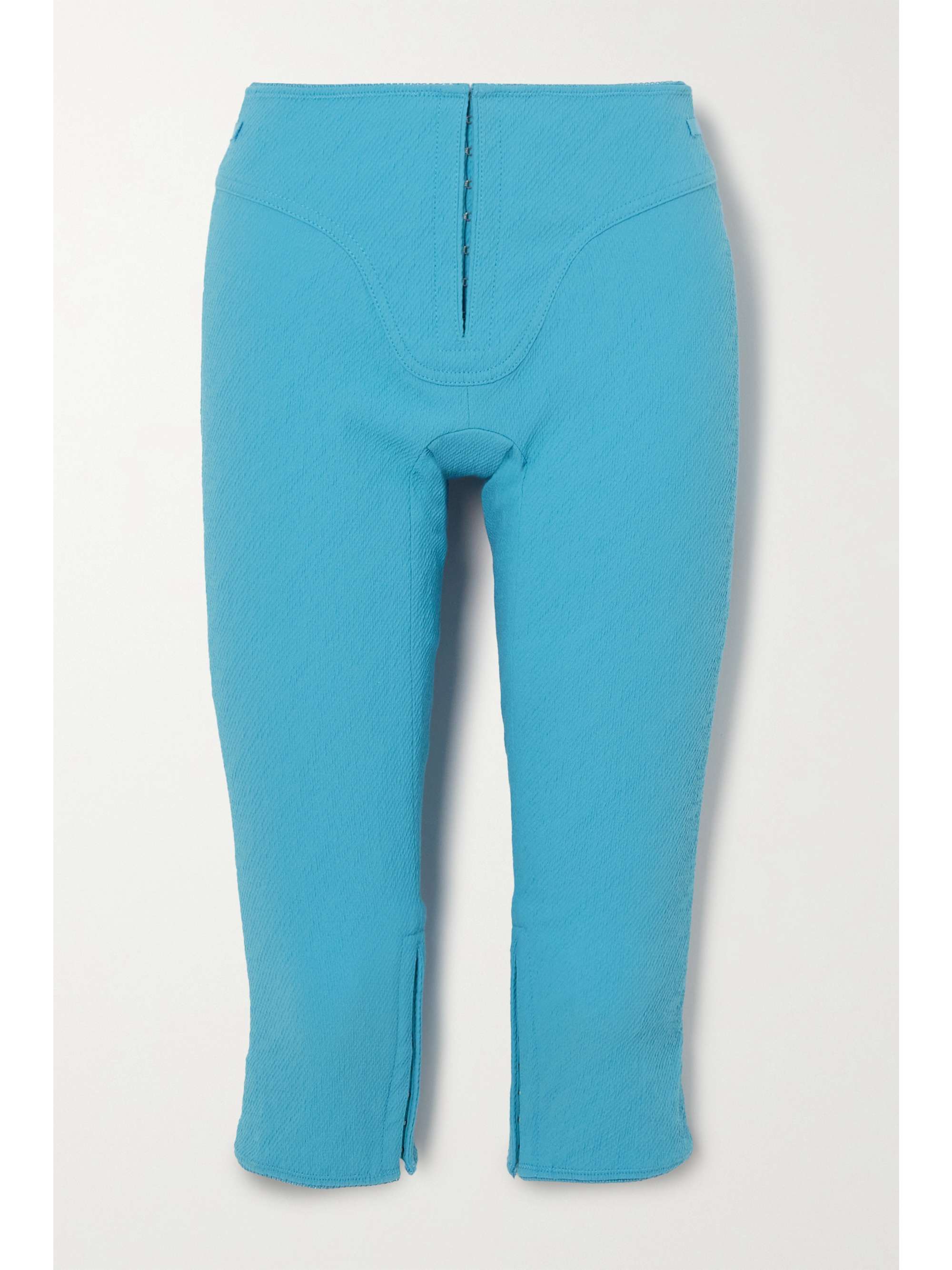 Cropped stretch-cotton seersucker slim-leg pants