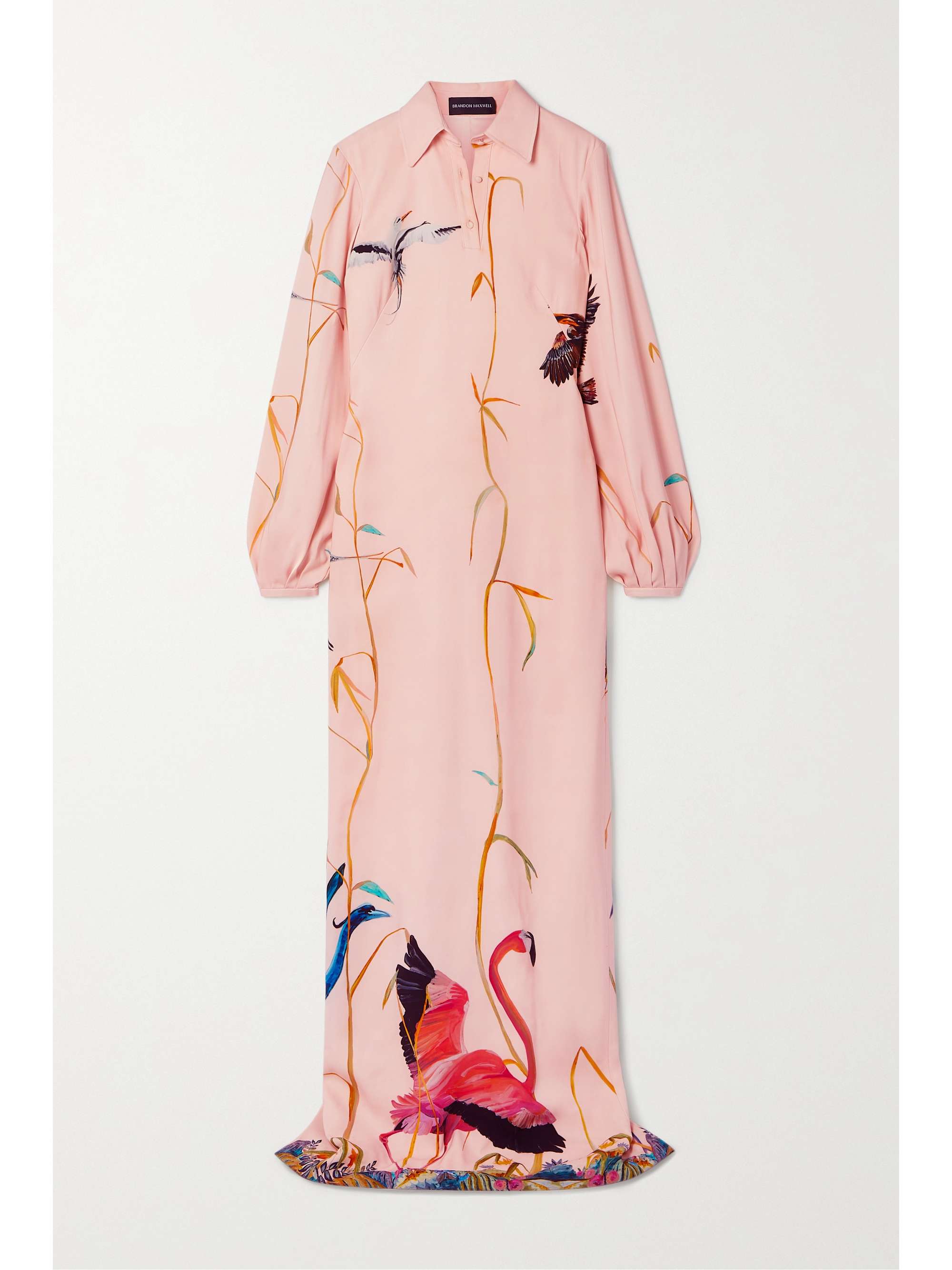 Peach Printed stretch-crepe maxi shirt 