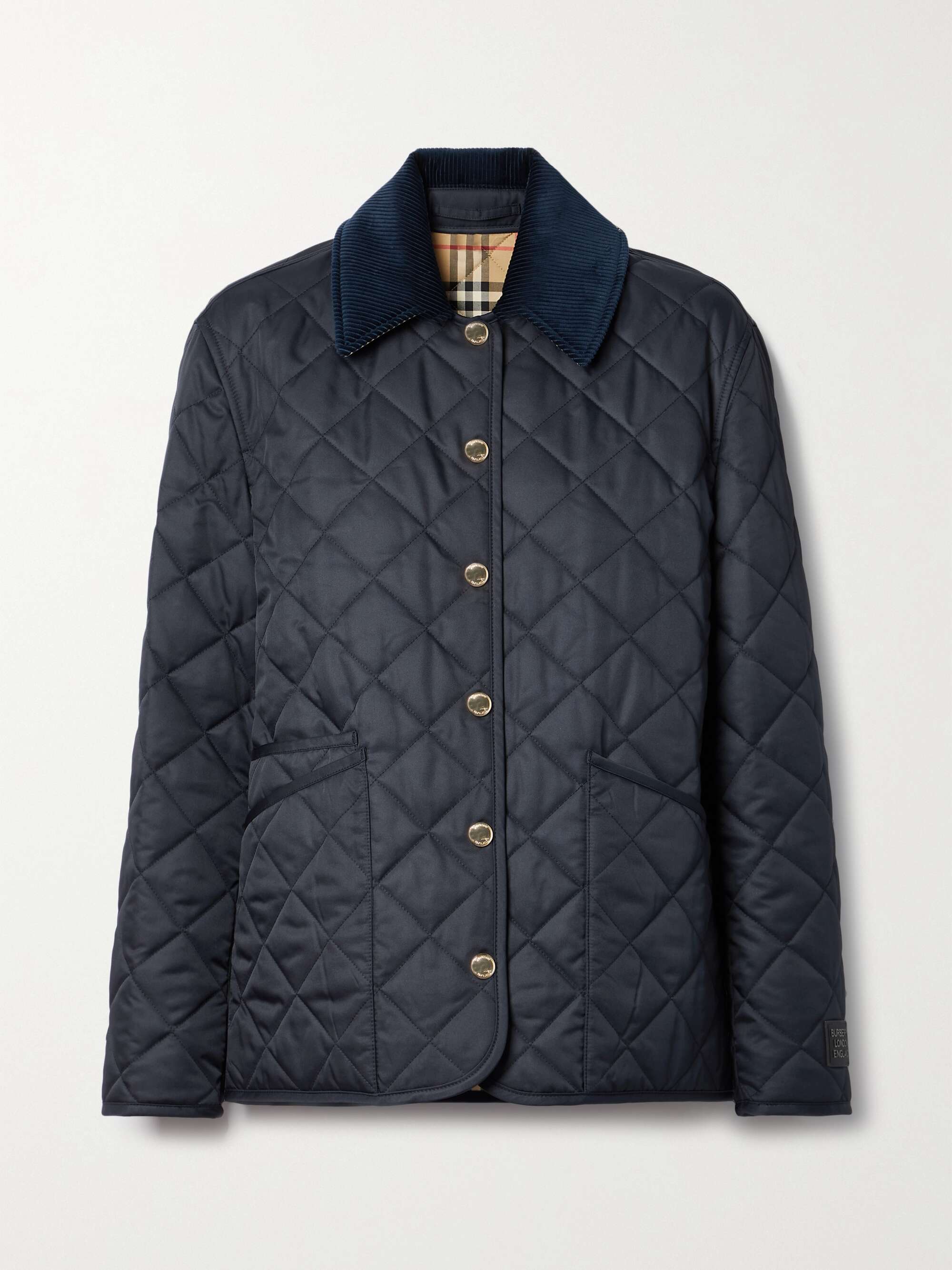 BURBERRY corduroy-trimmed quilted shell and checked cotton jacket | NET-A-PORTER