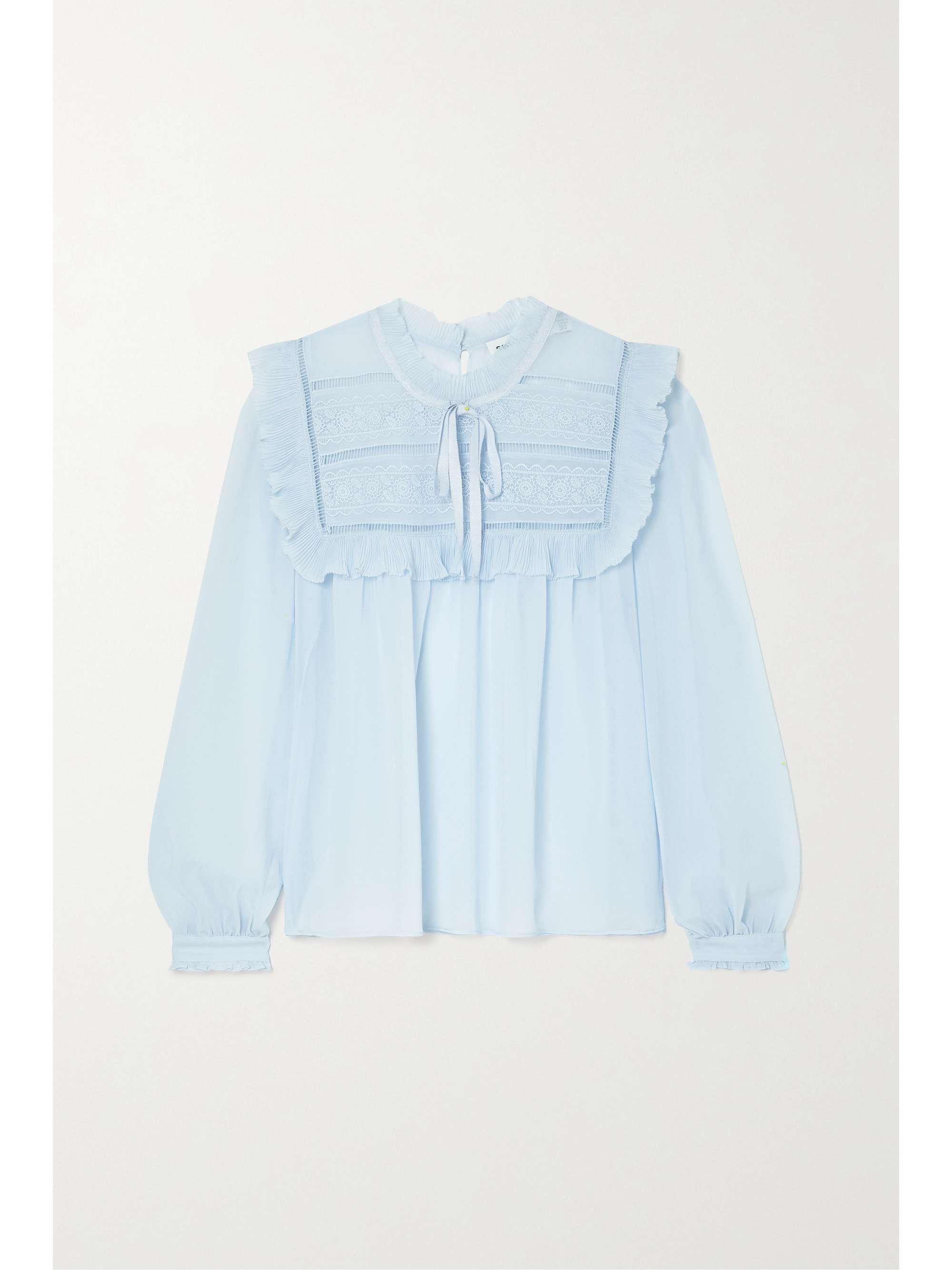 Ruffled lace-trimmed chiffon blouse 