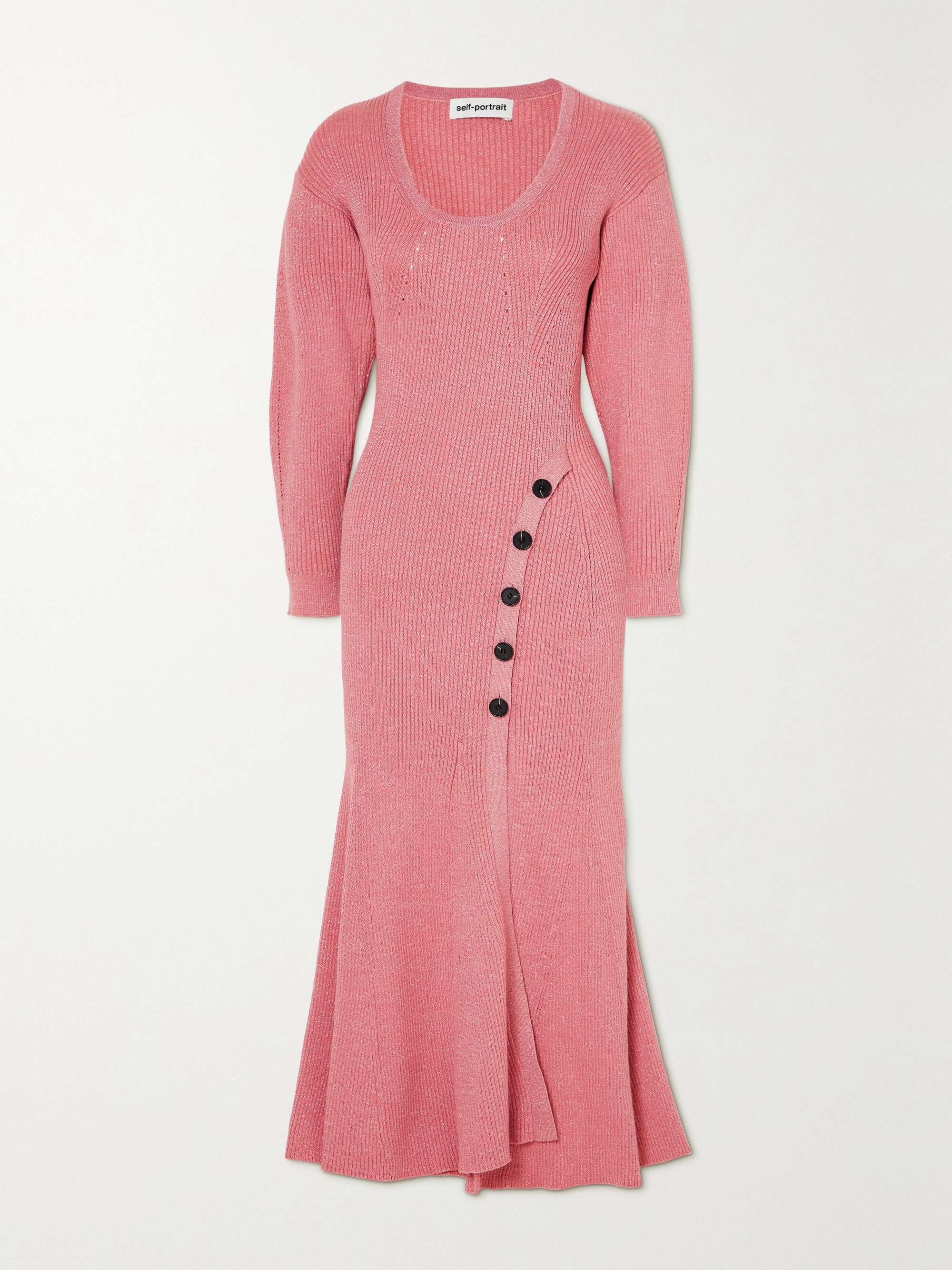 Pink Ribbed metallic cotton-blend midi 